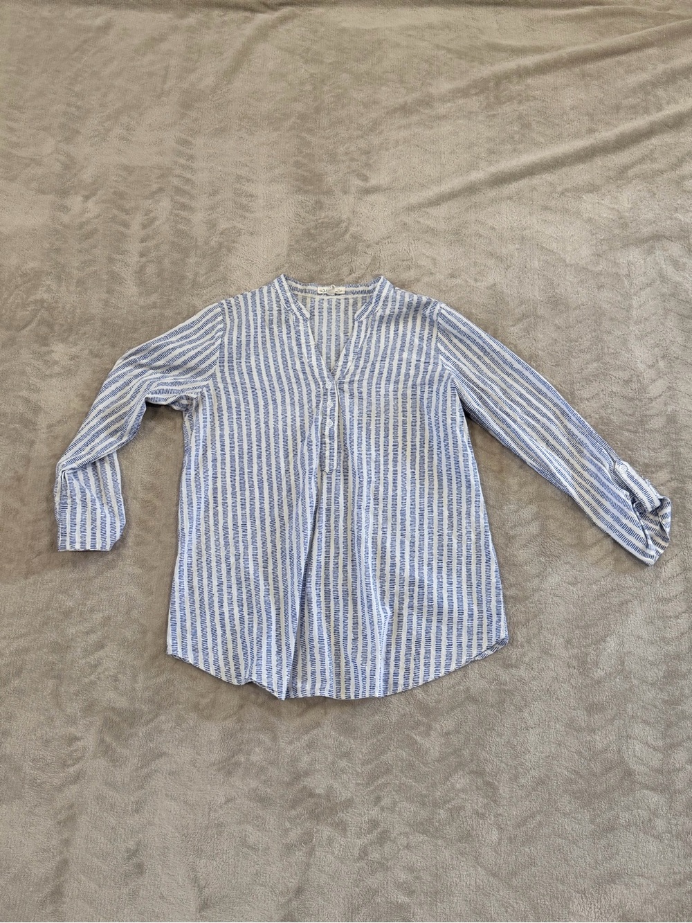 Hester & Orchard Blue Stripe Henley Tunic Top Size S Coastal Beachy Vacation